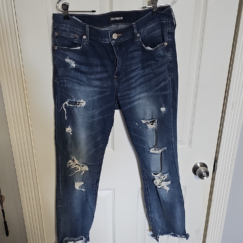 Express Distressed Blue Skinny Ankle Size 12 Jeans for Women